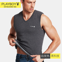 Playboy mens warm vest mens underwear plus velvet thickened inner wear trendy winter cotton top tight bottoming shirt