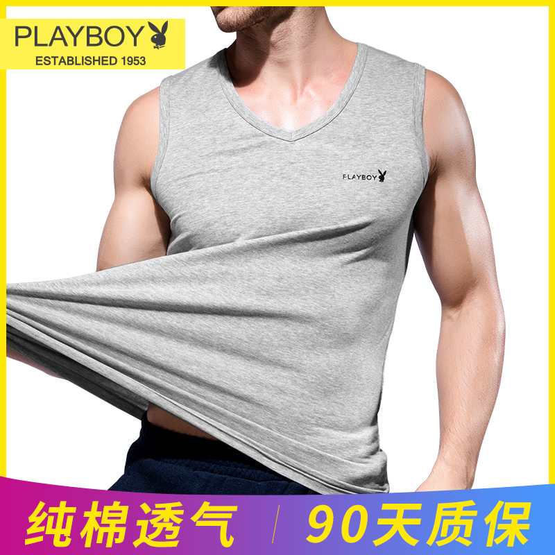 Floral Playboy wide shouldshot bottom men's vest pure cotton sports Summer tight fitness No sleeves Young striptide