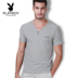 Playboy quần áo mens mùa hè cổ chữ V 2020 bông mới t-shirt vòng cổ xu hướng nửa tay áo ngắn tay phiên bản Hàn Quốc 