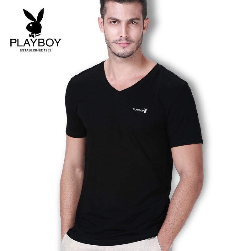 Playboy quần áo mens mùa hè cổ chữ V 2020 bông mới t-shirt vòng cổ xu hướng nửa tay áo ngắn tay phiên bản Hàn Quốc