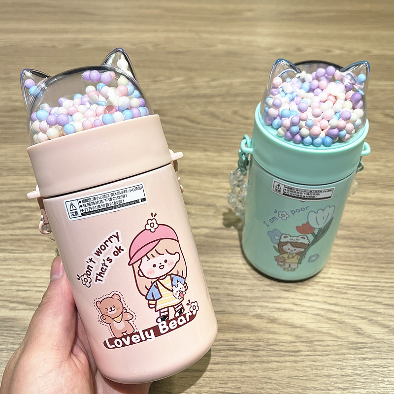 Student Cute Insulation Cup Children Stainless Steel Anti-Fall Water Cup Girl Hearts Small Mini Cups Anti-Leaking Accompanying Cup