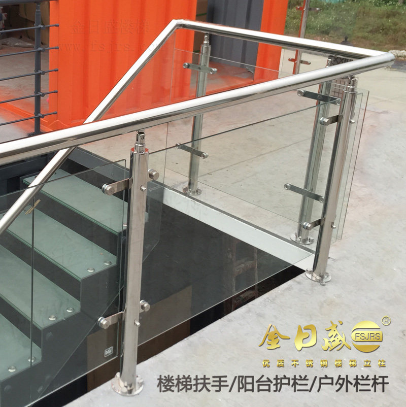 Stainless steel staircase handrail parapet through brushed column balcony railing simple modern indoor outdoor platform fence
