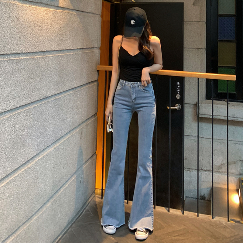 High waist micro-pull jeans women 2021 spring and autumn slim slim retro mop flared pants net red horseshoe pants