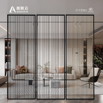 Wired tempered glass entrance screen bathroom partition double-layer laminated art glass sliding door customization