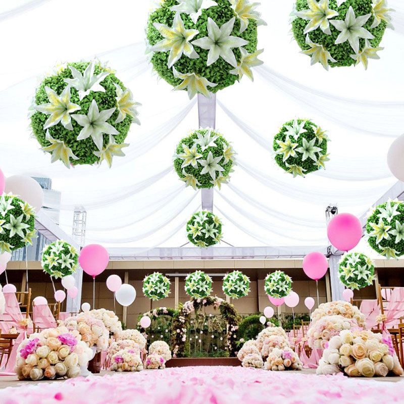 Commercial City Car Showroom Arrangement Anti-Real Lily Flower And Grass Ball Round Ball Hotel Hanging Festival Atmosphere Dress Code