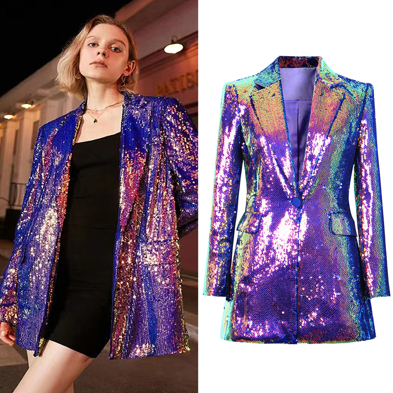 In Stock 2025 Spring and Autumn New Fashion Sparkling Sequin Stage Outfit Banquet Party Quality Women's Blazer