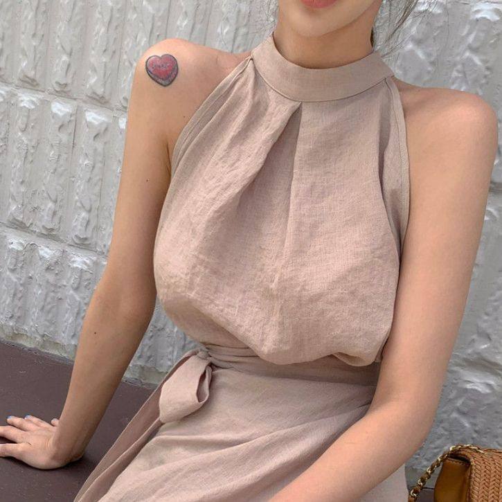 South Korea salty sweet 2022 winter and autumn new Hepburn style short high collar sleeveless chiffon shirt skirt two-piece