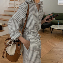 2021 winter and autumn New loose thin Joker thin drawstring retro striped sports casual shorts womens jumpsuit