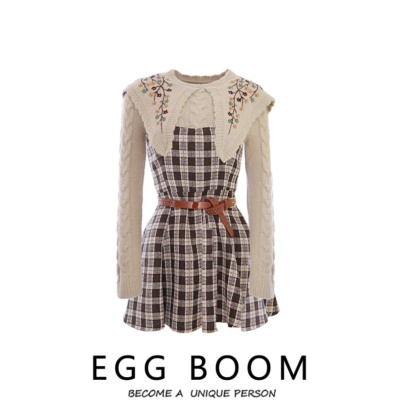 Small sub-sweet and large collar embroidered covered head sweater dress sweaters dress suit 2022 new autumn spring