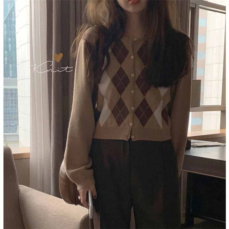 2022 Winter and Autumn New Korean Vintage Port Style Loose Wear Lazy Wind Forest Knitted Cardigan Sweater Women's Coat