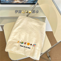 ins milk white universe planet embroidery girl heart absorbent coral velvet soft towel can be worn can wrap bath towel dormitory