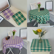 Hanfeng ins retro green plaid dreamy thick tablecloth background cloth home indoor tablecloth Nordic room decoration