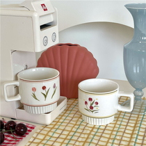 Hand-painted Tulip ins retro French romantic floral ceramic mug milk coffee cup breakfast cup