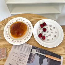 Korean ins wind French vintage floral relief household flat plate Breakfast plate Dessert plate Salad plate Ceramic plate