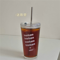 ins Wind retro letter printing English glass cup sipped cup milk tea coffee cold drink cup large capacity breakfast cup