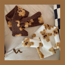 Hanfeng ins retro thick warm plush cute bear warm winter couple scarf student cross scarf