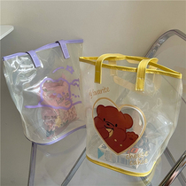 ins Wind cute cream cheese bear large capacity PVC waterproof transparent jelly bag beach bag shoulder bag bucket bag
