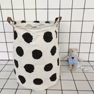 Hanfeng chic simple milk wave point Nordic fabric cotton and linen storage bucket laundry dirty clothes basket foldable utility basket