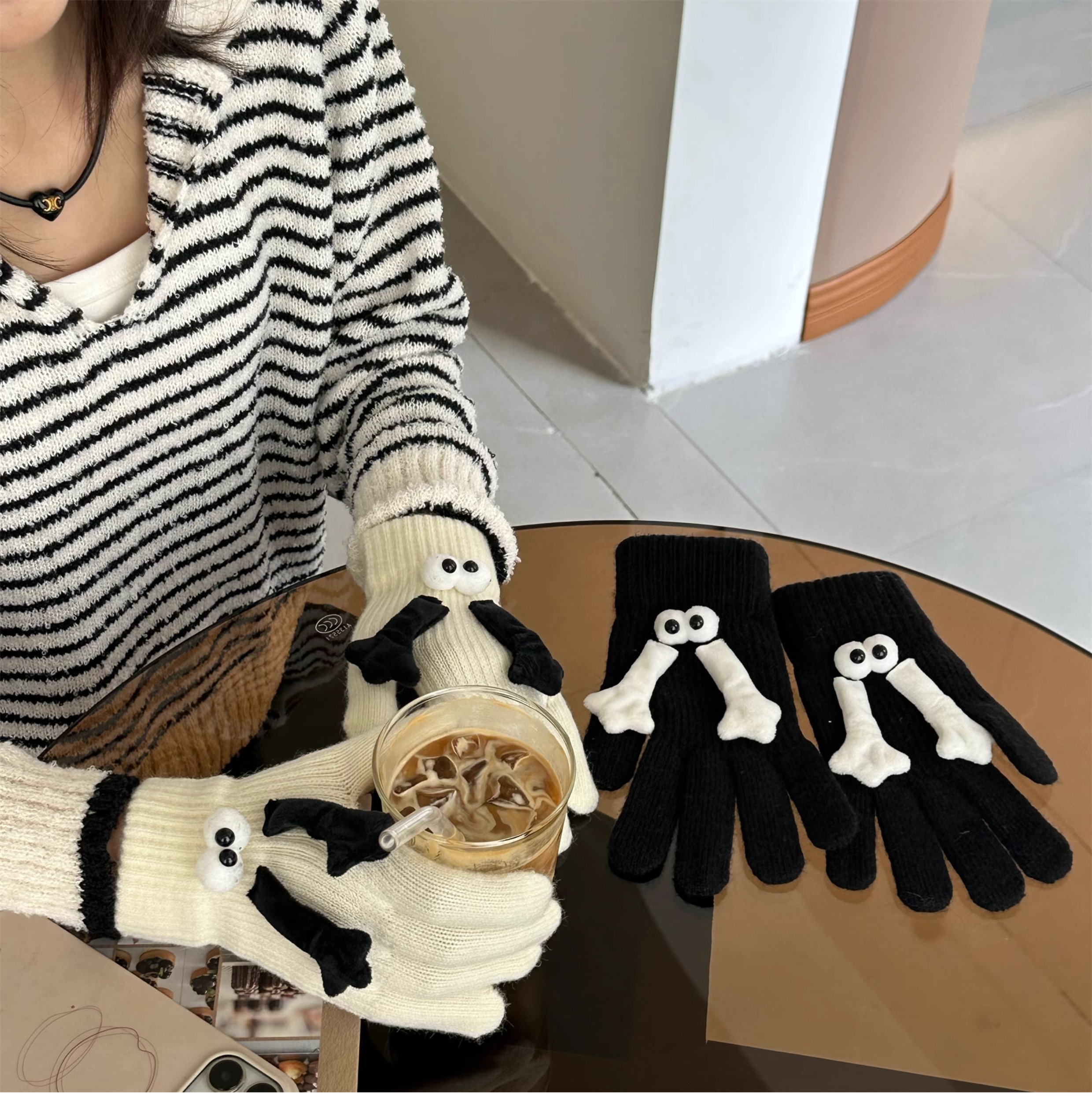 Gants à cinq doigts tricotés épais, mignons et amusants, haute beauté, pour Couples, automne et hiver_voghion.com