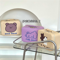 Korea ins cream color bear cute pu leather portable large capacity makeup case storage box portable makeup bag