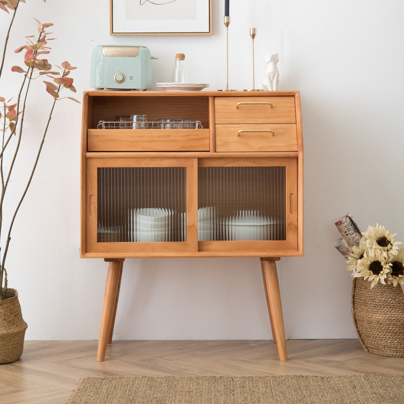 Nordic pure solid wood sideboard modern minimalist tea cabinet living room storage cabinet against the wall home Japanese rack
