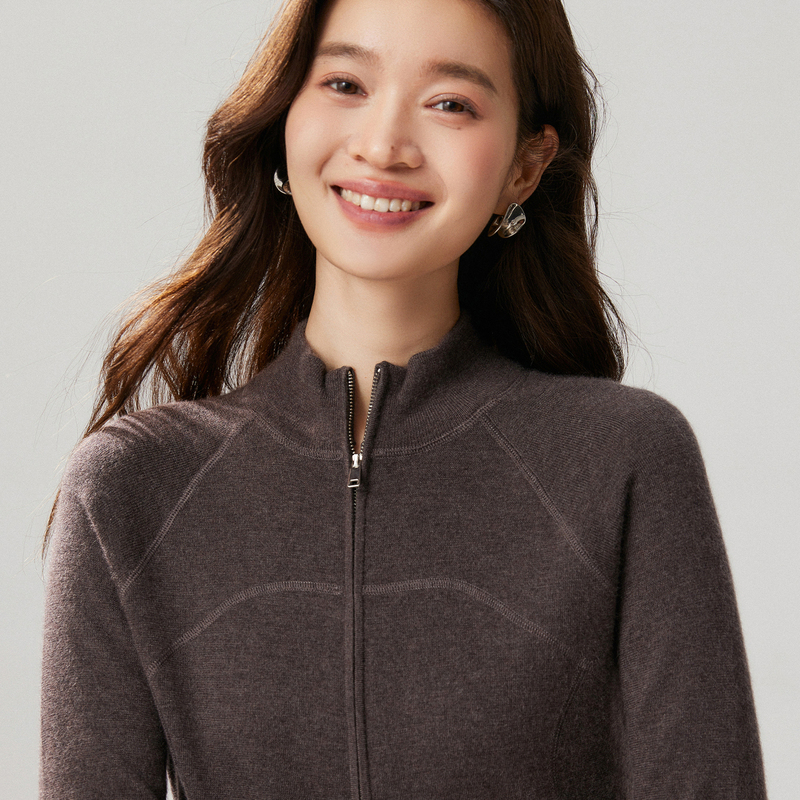 Four-Ply Yangzi Yarn Fine-Spun 100% Pure Cashmere Cardigan with Stand-Up Collar, Thin Women's Sweater, Knitted Base Layer Yoga Wear Four-Ply Yangzi Yarn Fine-Spun 100% Pure Cashmere Cardigan with Stand-Up Collar, Thin Women's Sweater, Knitted Base Layer Yoga Wear