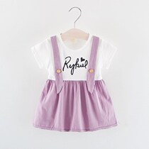 Childrens skirt 2019 new summer dress girls 1-3 years old strap skirt baby short-sleeved letter fake two-piece skirt