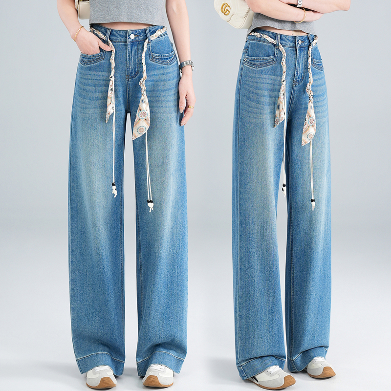 New Wide-Leg Jeans for Women 2026 Spring High-Waisted Light Blue Slimming Loose Straight Pants Women's Long Pants