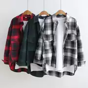 Xuân 2018 mới áo kẻ sọc lớn nữ tay dài BF áo khoác gió phiên bản Hàn Quốc áo sơ mi cotton rộng giản dị dành cho học sinh