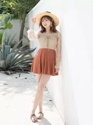 Korean large size swimsuit female fat mmins wind cover belly thin one-piece skirt long-sleeved cover meat hot spring sexy big chest