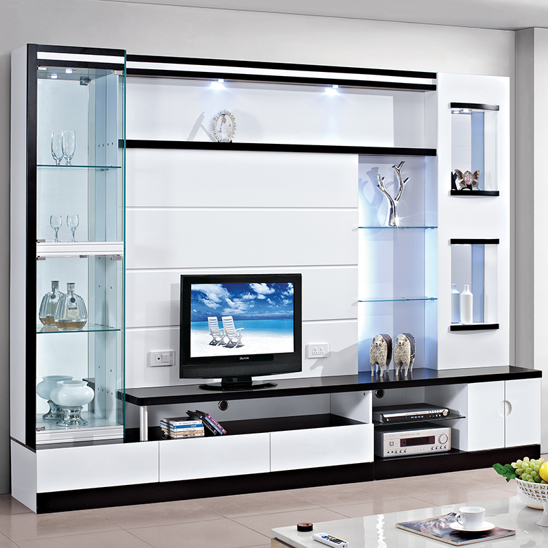Living room modern minimalist total combined TV cabinet small family type film and TV wall with wine cabinet multifunctional background wall cabinet