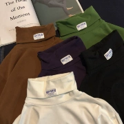 Áo thun dài tay Hàn Quốc ulzzang cao cổ cotton Cotton màu rắn chạm đáy áo INS siêu lửa áo len nam nữ