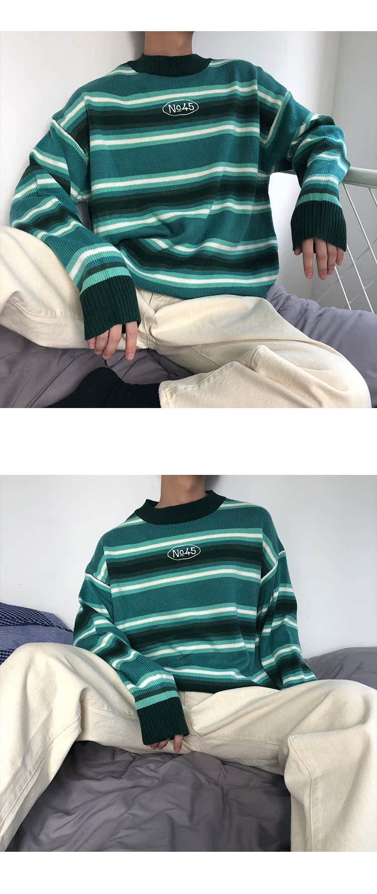 Áo len nam sọc rộng kiểu Hong Kong CHIC retro phiên bản Hàn Quốc của cặp đôi mặc áo len gió siêu tốc INS áo đôi nam nữ