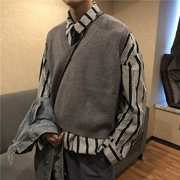 Mùa thu Hàn Quốc phiên bản áo len ulzzang cổ chữ V Hồng Kông hương vị CHIC retro INS siêu áo sơ mi vest nam