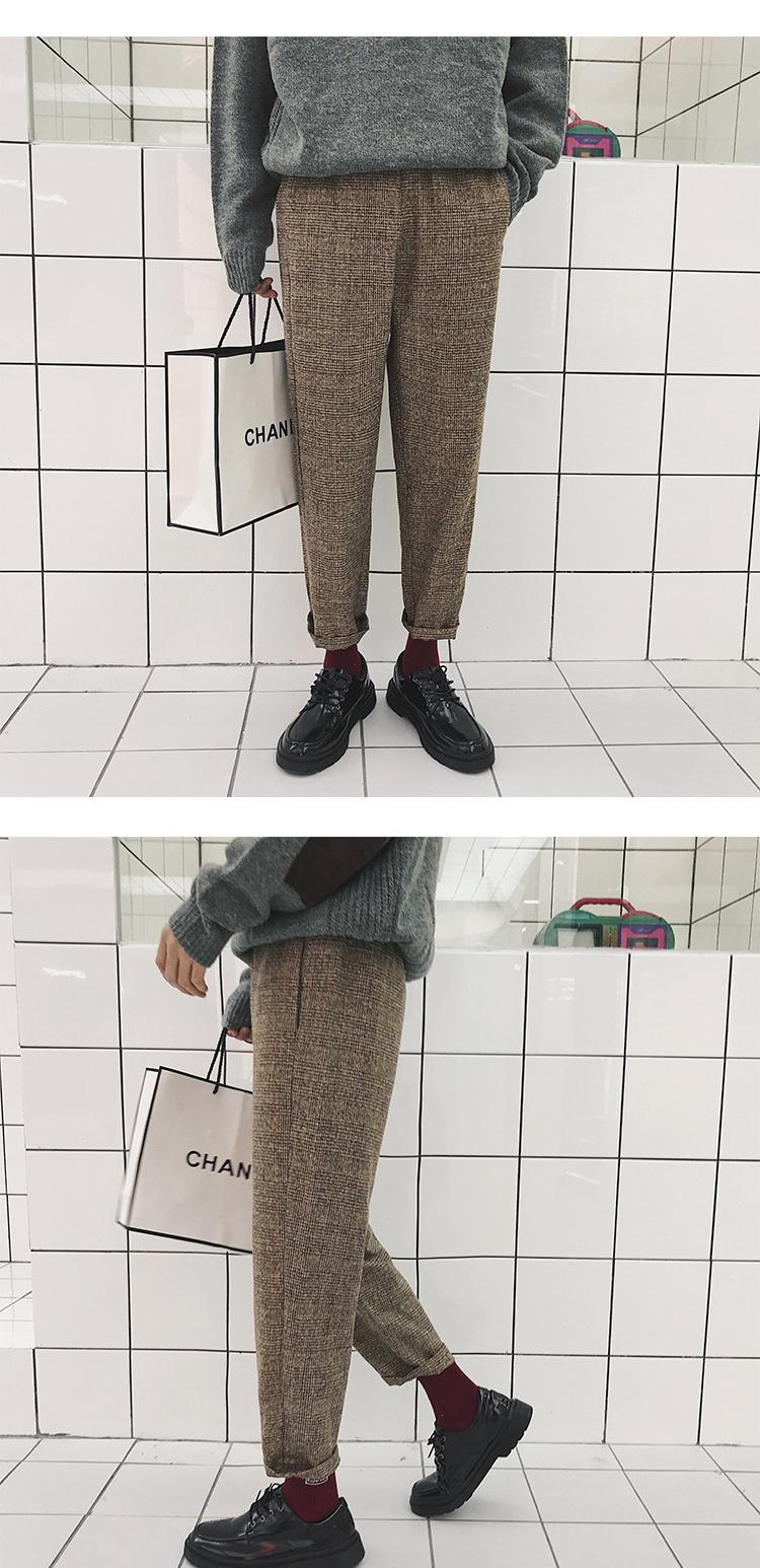 Mùa thu và mùa đông gió CHIC retro phiên bản Hàn Quốc của quần ống suông thẳng lưới len dày quần cà rốt chân quần nam thủy triều quần sịp