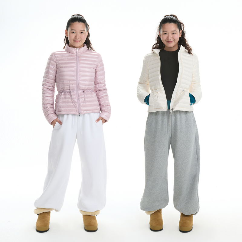Ra Everyday Adjustable Waist Ribbed down Jacket Black/White/Light Pink