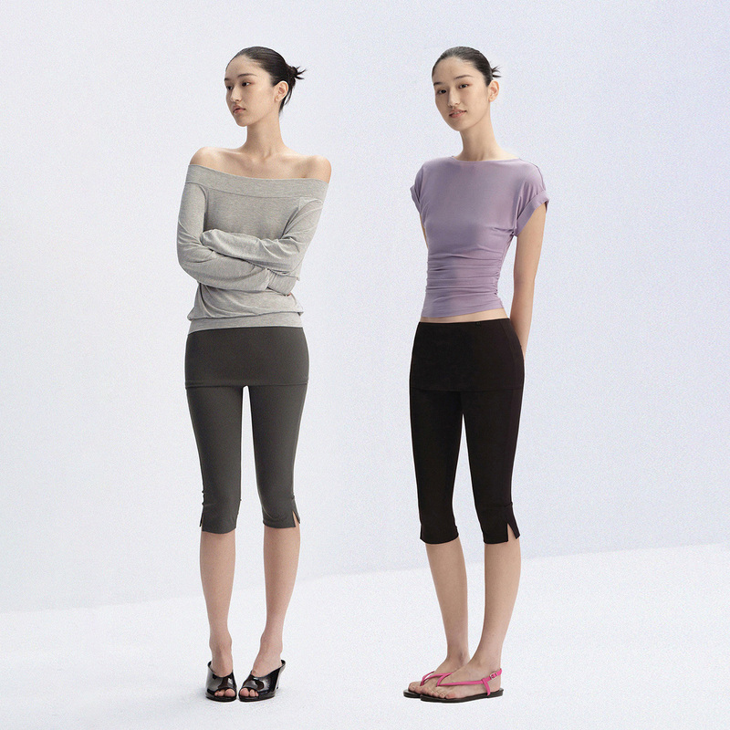 Ra Everyday Stretchy Slim-Fit Three-Quarter Yoga Skirt Pants Black/Grey