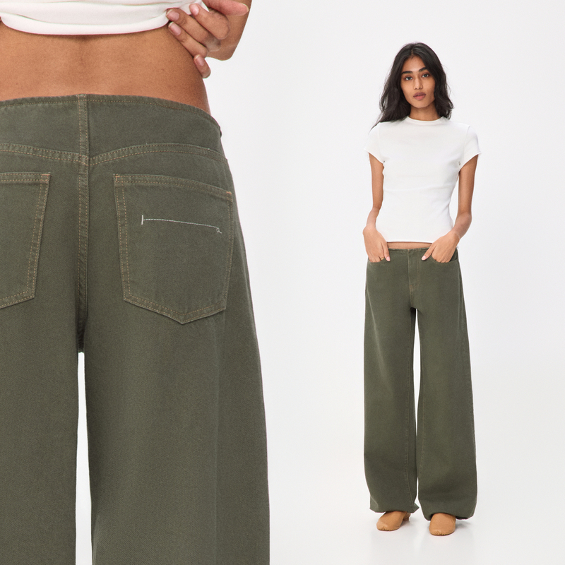 Ra Everyday "Salon Pants" Loose-Fitting Jeans Without a Waistband, Olive Green Ra Everyday "Salon Pants" Loose-Fitting Jeans Without a Waistband, Olive Green