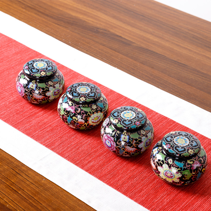 Tea leaf jar Mini portable ceramic tea leaf jar Home small number Puer tea leaf box portable travel sealing pot tea set