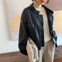 Z A winter New Korean version of stand collar pocket padded leather jacket women motorcycle leather jacket 95116