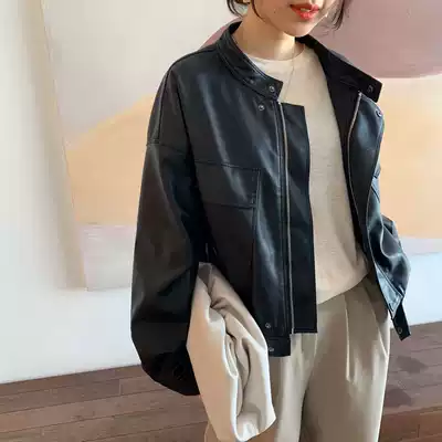 Z A winter New Korean version of stand collar pocket padded leather jacket women's coat motorcycle leather jacket 95116