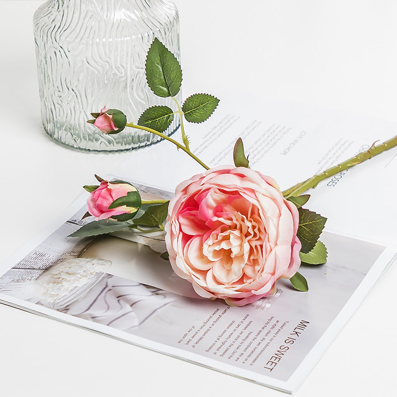 Single-branch fake flower small flower silk flower emulated peony rose bouquet imitated flowers cloth art living room yellow for a welcome spring furnishing flower