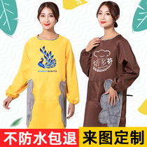 Fashion home kitchen waterproof and oil-proof apron men and women long adult gown long sleeve overalls custom logo