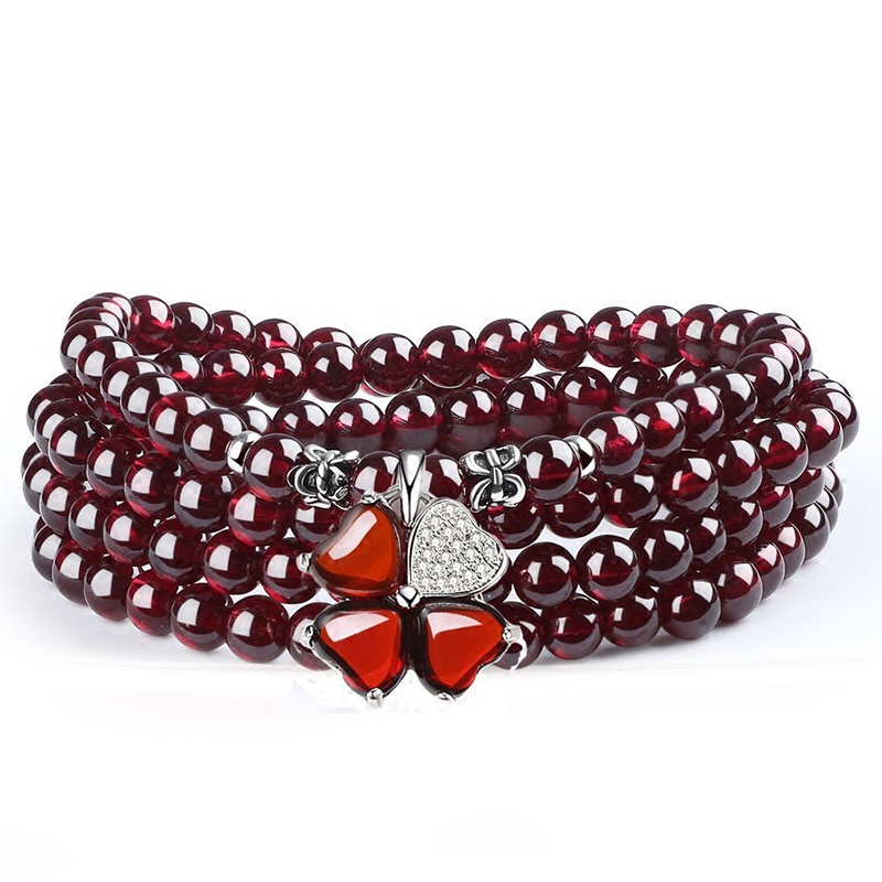 Collectible Grade Natural Garnet 5mm Bracelet Multi-Layer Multi-Circle Necklace 925 Silver Jewelry for Women 4-Circle 108 Beads Bracelet Korean Gift