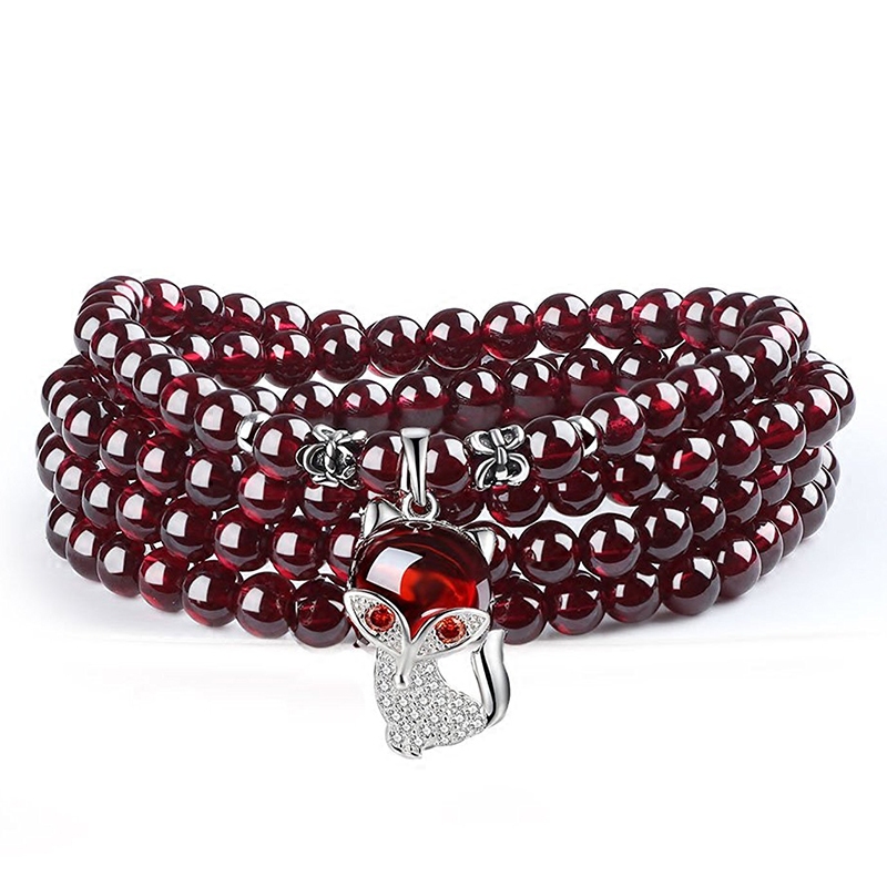 コレクションレベルの天然ワインレッドガーネットブレスレット6mmマルチサークルマルチレイヤー925スターリングシルバーブレスレット女性ネックレスギフト韓国語バージョン