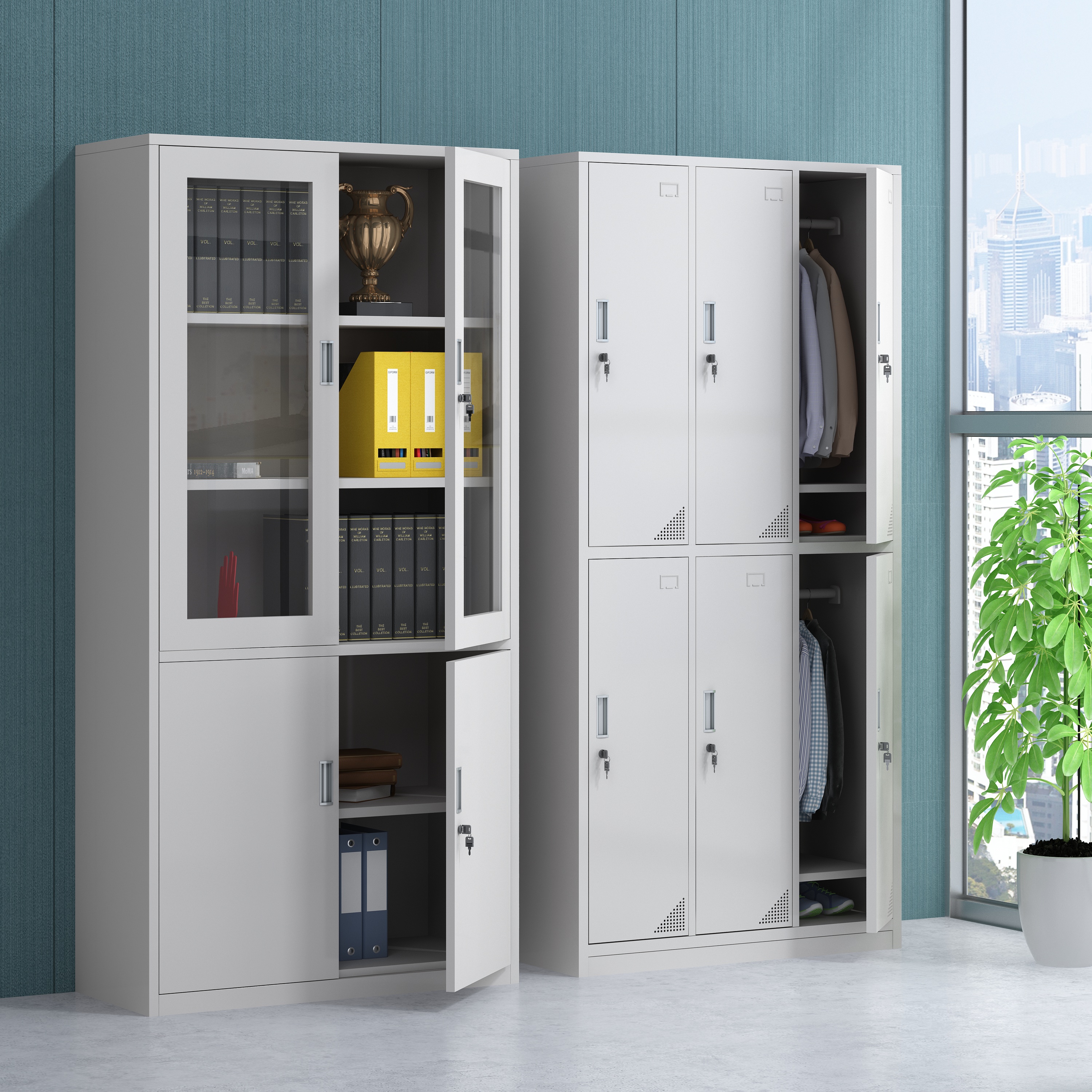 Iron skin changing staff with lock storage storage file cabinet classroom shoe cabinet multi-grid dormitory wardrobe iron cabinet home