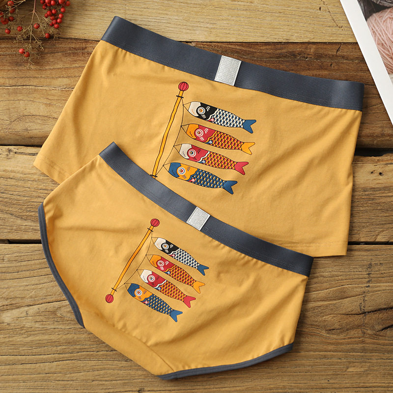 Minimalist yellow cute cartoon couple's underwear Modale male U bump No-dent flat corner lady triangle comfortable and breathable