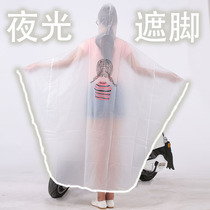 Electric motorcycle raincoat Korean fashion single student battery bicycle plastic portable double brim cover feet