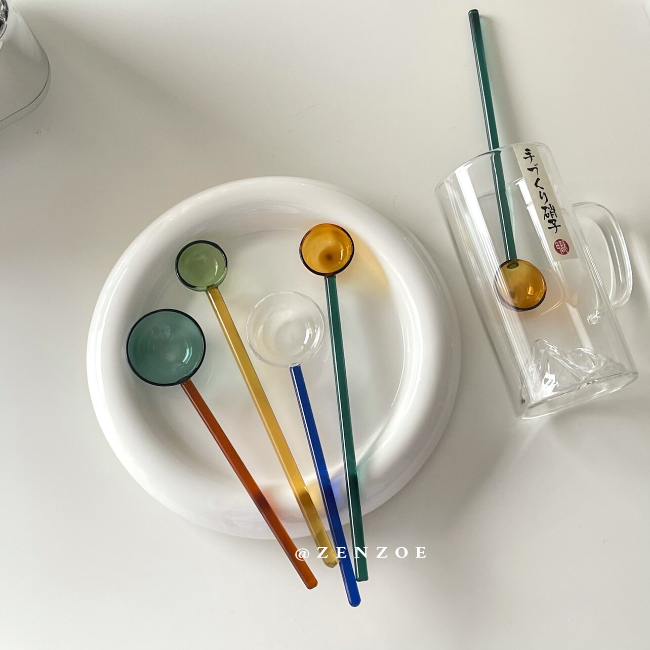 New Play Color High Temperature Resistant Glass Spoon Ins Cute Size Spoon Milk Stirring Stick Creative Sweet Spoon tablespoon