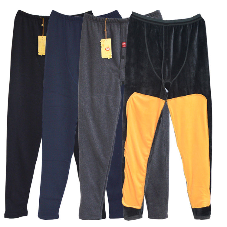 Warm Pants Men's Plus Suede Big Size High Waist Kneecap Kneecap Thickness Seniors Loose Cotton Pants Autumn Winter Mid-Aged Pants Sanitary Pants